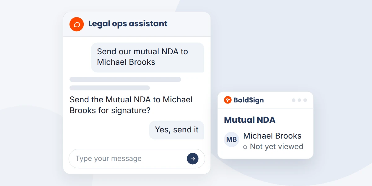 Chat with a legal ops assistant that confirms before sending an NDA through BoldSign